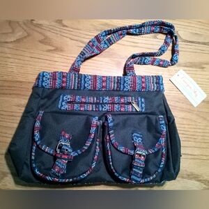 Women's Tote Bag Handbag by Canyon Sky, Aztec Indigo Blue Red w/ Matching Scarf